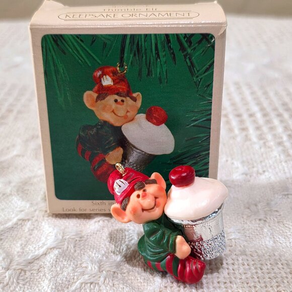 1983 Hallmark Keepsake Ornament Thimble Elf #6 Ice Cream Holiday Christmas NIB - Picture 7 of 11